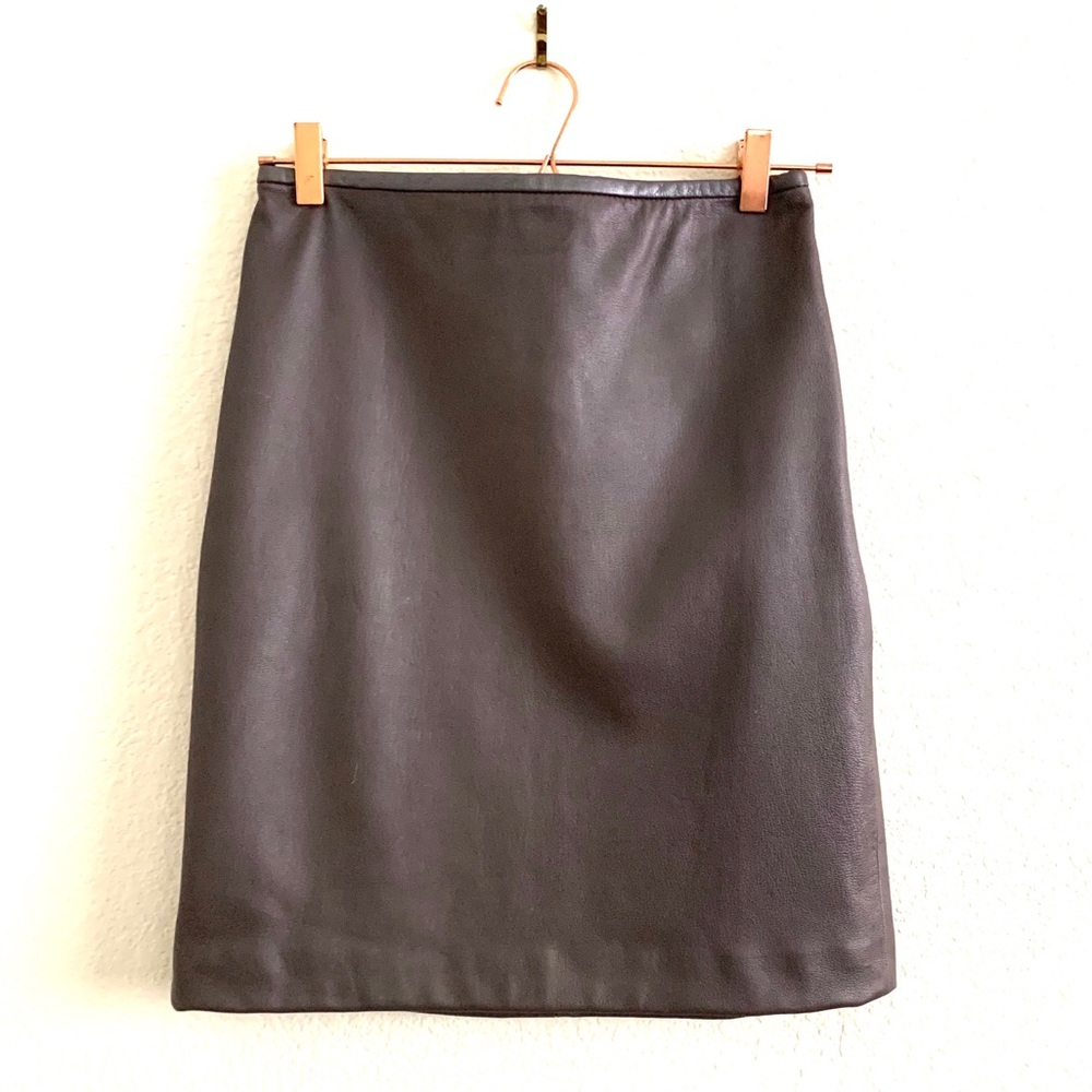 Oscar De La Renta Leather Pencil Skirt Platinum